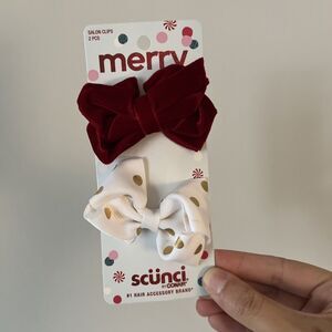 Scunci By Conair Salon Clips 2 Pack Christmas Red Velvet White Gold Polka Dots